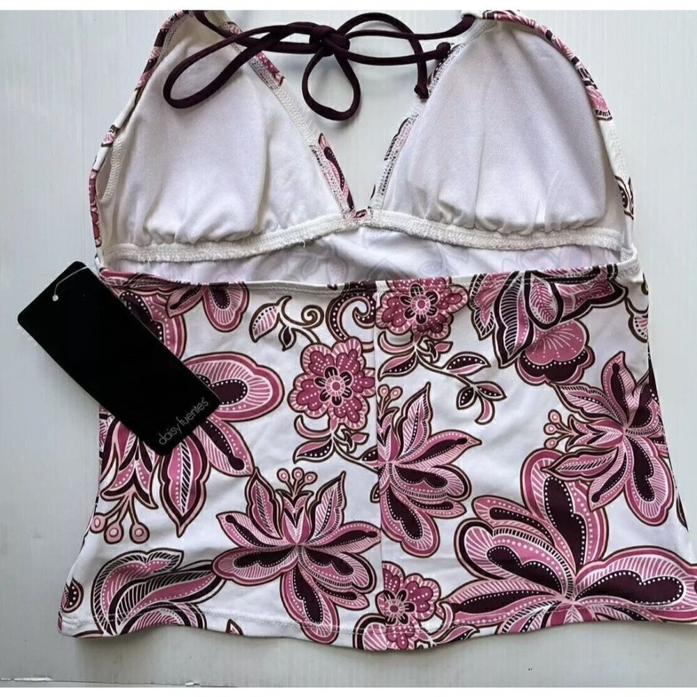 Daisy Fuentes Women's Floral Halter V Neck Swim Tank Top - Picture 4 of 8